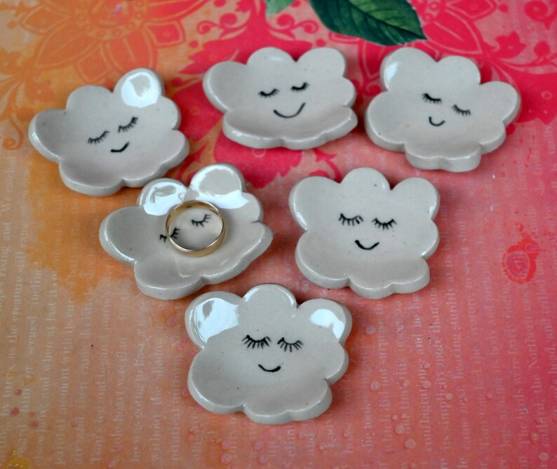 Cloud chopstick rest. Paint brush rest. Knife rest. Teeny tiny ring dish. Teaspoon rest. Smiling cloud. Shower favors. Pill holder.