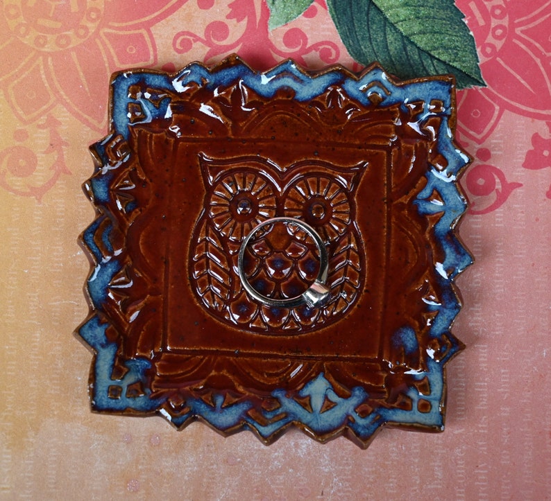 Owl trinket dish. Teaspoon rest. Tea bag rest. Spoon rest. Ring holder. Owl jewelry holder. Trinket dish. Tea light holder. Chopstick rest.