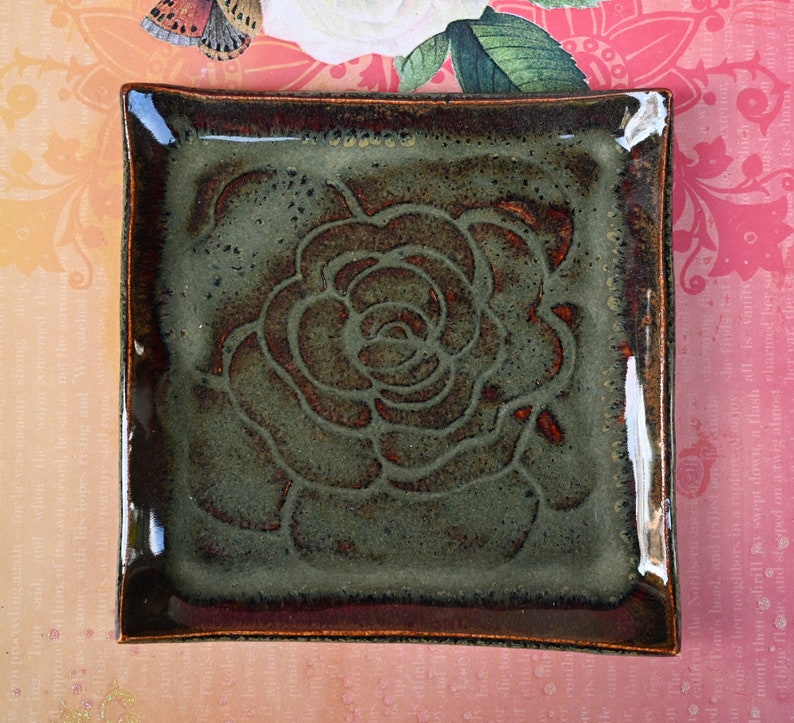 Ceramic spoon rest. Square bread plate. Jewelry holder. Sushi plate. Trinket dish. Soap holder