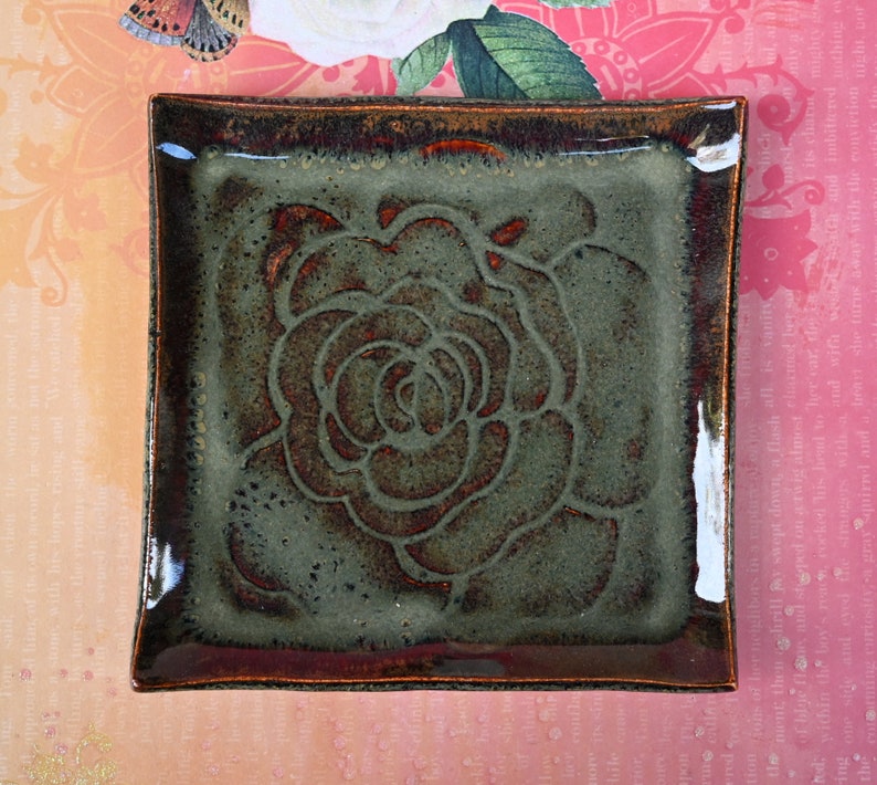 Ceramic spoon rest. Square bread plate. Jewelry holder. Sushi plate. Trinket dish. Soap holder