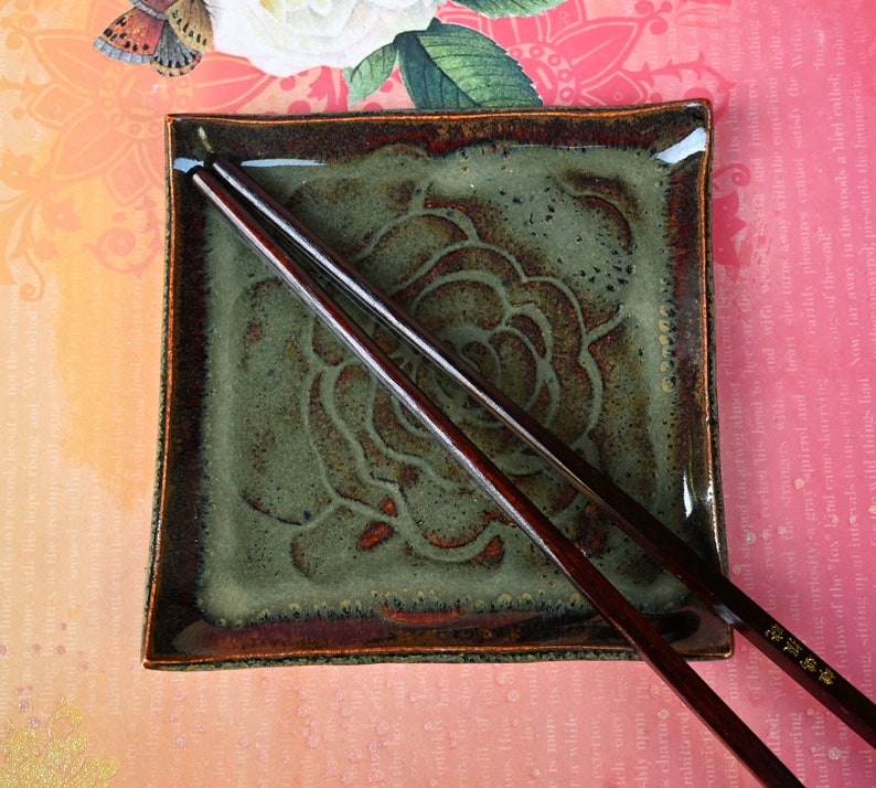 Ceramic spoon rest. Square bread plate. Jewelry holder. Sushi plate. Trinket dish. Soap holder