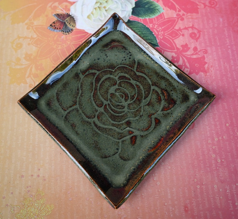 Ceramic spoon rest. Square bread plate. Jewelry holder. Sushi plate. Trinket dish. Soap holder