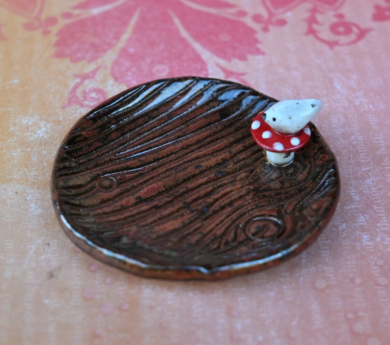 Peace Dove ring dish. Mushroom ring holder. Tea bag rest Teaspoon rest. Coffee spoon rest. Sushi chopstick rest. Pill holder. Trinket dish