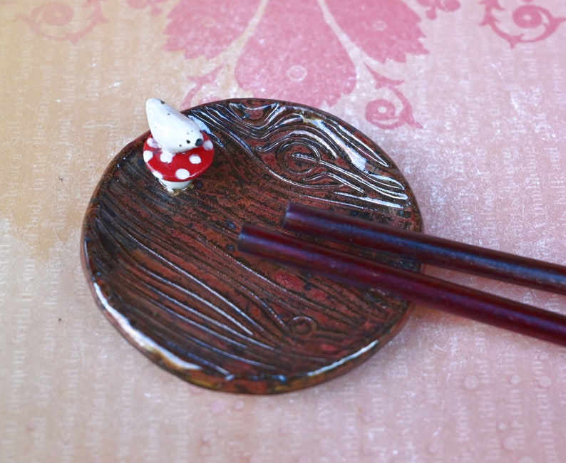 Peace Dove ring dish. Mushroom ring holder. Tea bag rest Teaspoon rest. Coffee spoon rest. Sushi chopstick rest. Pill holder. Trinket dish
