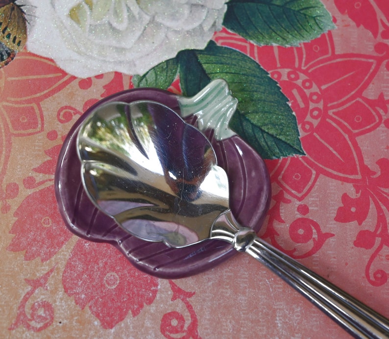 Teaspoon rest. Pumpkin ring holder. Coffee spoon rest. Chopstick rest. Thanksgiving trinket dish. Pill holder. Spooky tea light holder.