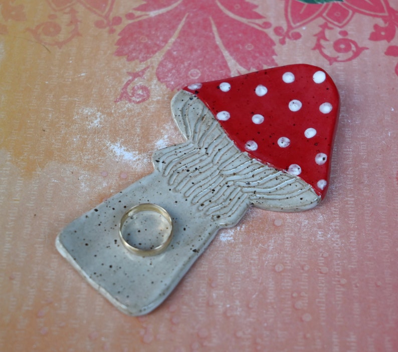Mushroom teaspoon rest. Amanita mushroom tea bag rest. Mushroom trinket dish. Mushroom ring holder. Chopstick rest. Tea light holder