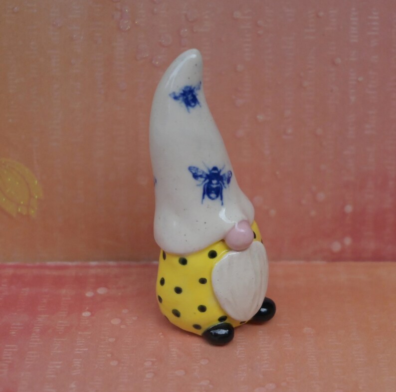 Miniature ceramic gnome with Bumble bees. Bee gnome. Fairy garden gnome decoration. Terrarium figurine. Pot decoration Ceramic planter gnome