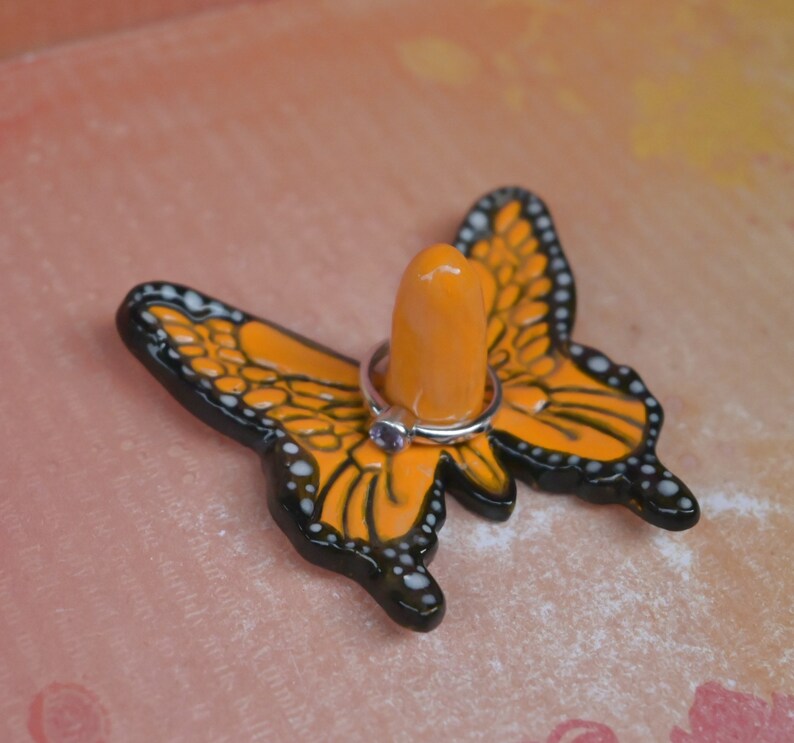 Butterfly ring holder. Monarch ring holder. Ceramic ring holder. Moth ring holder. Wedding ring holder. Butterfly ring storage
