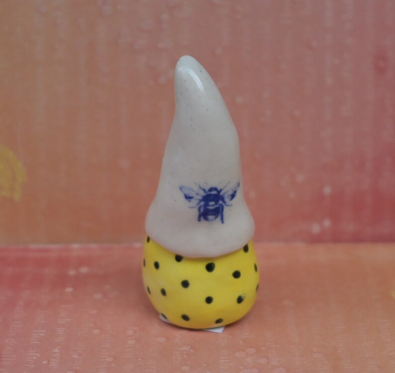 Miniature ceramic gnome with Bumble bees. Bee gnome. Fairy garden gnome decoration. Terrarium figurine. Pot decoration Ceramic planter gnome