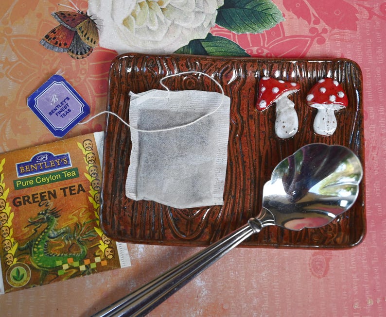 Amanita mushroom spoon rest. Tea bag rest. Mushroom tea bag rest. Jewelry holder. Soap holder. Valentine gift. Trinket dish.