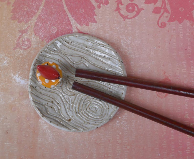 Red Cardinal teaspoon rest. Mushroom ring holder. Coffee spoon rest. Sushi chopstick rest. Pill holder. Trinket dish. Amanita mushroom