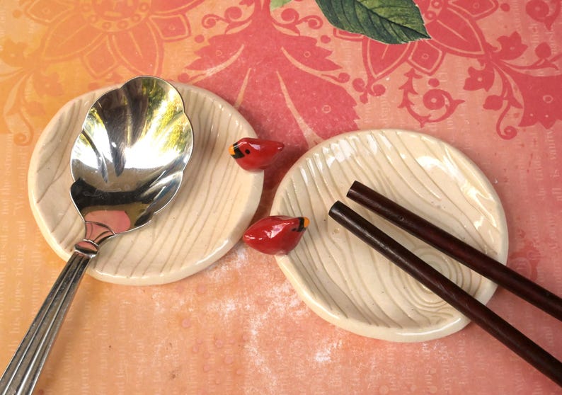 Red Cardinal ring holder. Tea bag rest. Teaspoon rest. Ring holder. Trinket dish. Chopstick rest. Pill holder. Tea light holder