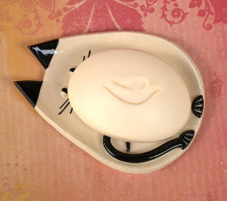 Siamese cat spoon rest. Soap holder. Jewelry holder. Cat plate. Cat ring holder. Trinket dish. Tea bag rest. Siamese cat ring dish