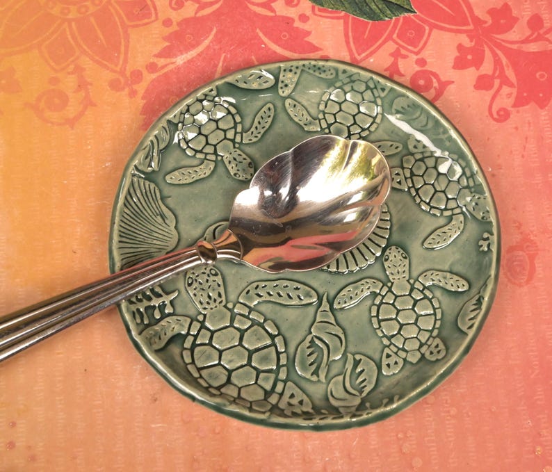 Sea turtle spoon rest. Tea bag rest. Teaspoon rest. Turtle jewelry holder. Ring holder. Trinket dish. Tea light holder. Tea bag holder.