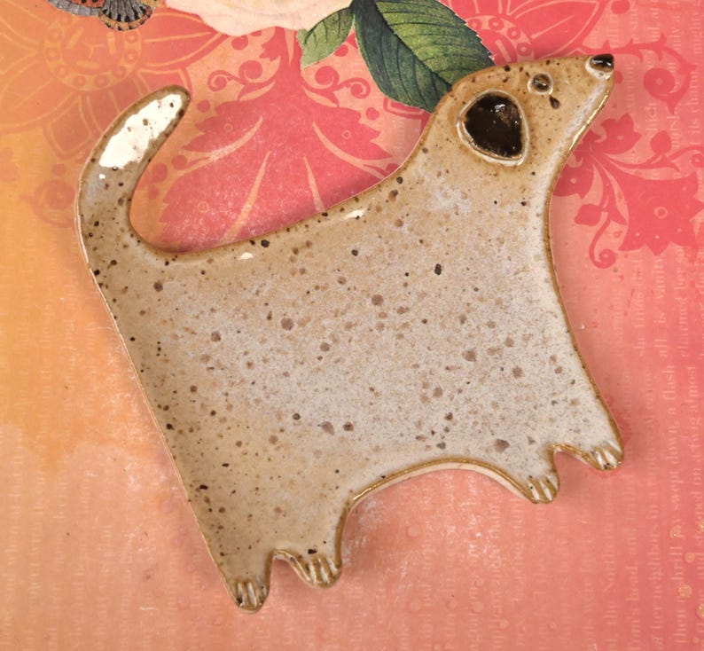 Ceramic dog spoon rest. Dog jewelry/soap holder. Ring holder. Tea bag holder. Teaspoon rest. Tea light holder. Spatula rest.