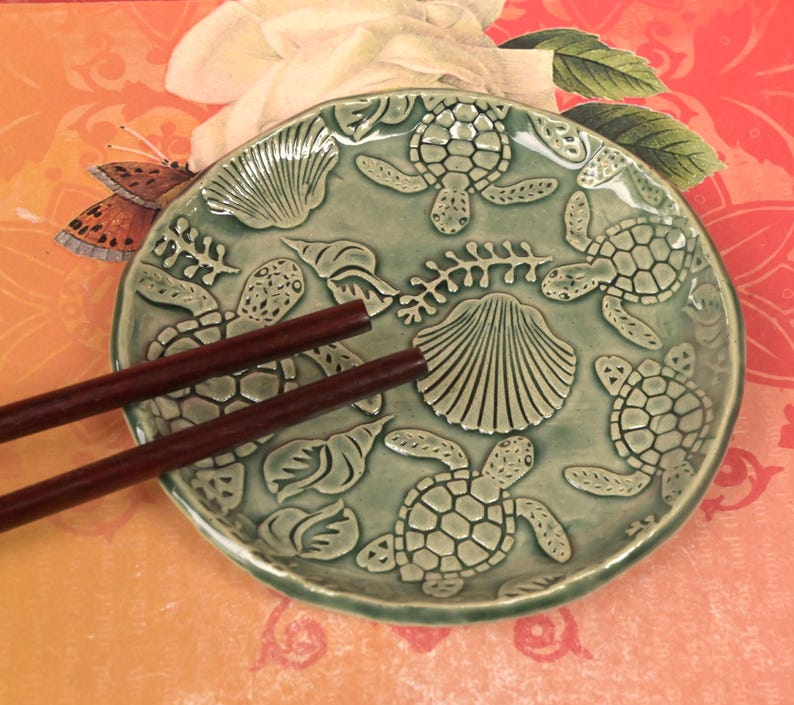 Sea turtle spoon rest. Tea bag rest. Teaspoon rest. Turtle jewelry holder. Ring holder. Trinket dish. Tea light holder. Tea bag holder.