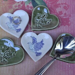 Dove ring holder. ONE ring dish. Teaspoon rest. Coffee spoon rest. Bird dish. Pill holder. Chopstick rest. Knife rest. Paint brush rest.