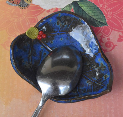 Leaf teaspoon rest. Tea bag rest. Ice cream bowl. Prep bowl. Leaf bowl. Leaf with cherries. Olive oil dipping dish. Ring and jewelry holder