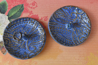 Ring holder. Ring dish. Blue ring holder. Damask ring holder. Ring tower plate. Plate for rings. Ring plate. Paisley design ring holder.