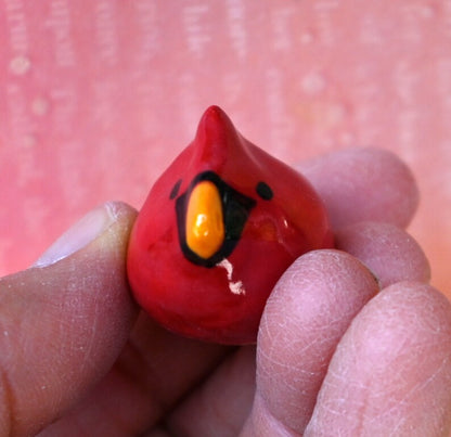 Red Cardinal figurine. Ceramic miniature Red Cardinal sculpture. Miniature Red Cardinal. Terrarium figurine. Handmade bird figurine.