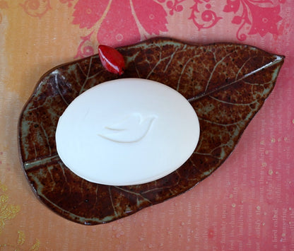Spoon rest. Soap holder. Leaf spoon rest. Leaf with red cardinal. Tea bag rest. Trinket dish. Ring holder. Jewelry holder. Soap dish