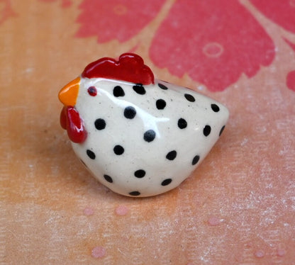 Ceramic chicken figurine. Ceramic chicken. Miniature polka dot chicken sculpture. Hand sculpted hand painted chicken. Terrarium figurine.