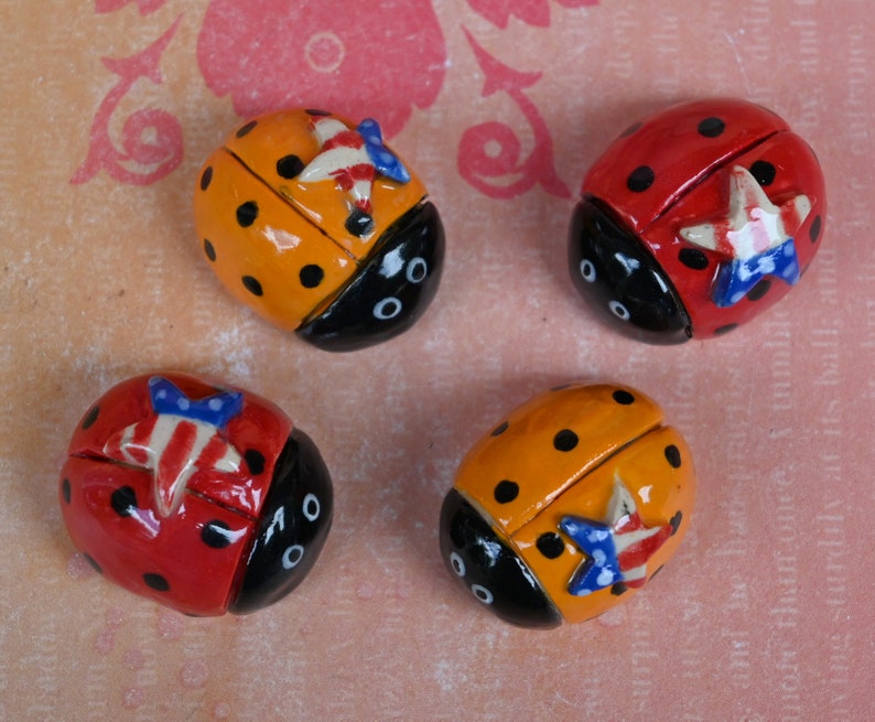 Miniature Ladybug figurine. ONE Red or orange Ladybug. Ceramic Ladybug. Miniature Ladybug. Terrarium decoration. Pot and planter decor