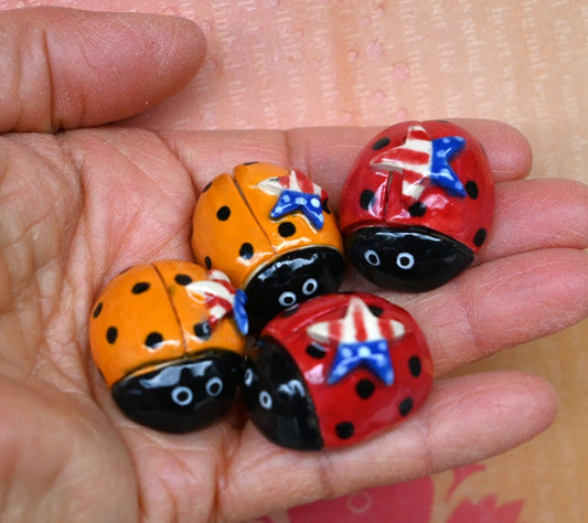 Miniature Ladybug figurine. ONE Red or orange Ladybug. Ceramic Ladybug. Miniature Ladybug. Terrarium decoration. Pot and planter decor