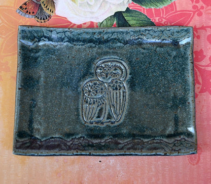 Owl soap holder. Soap dish. Owl spoon rest. Ring holder. Owl ring holder. Owl tea bag rest. Owl dish. Owl jewelry holder. Owl mama and baby