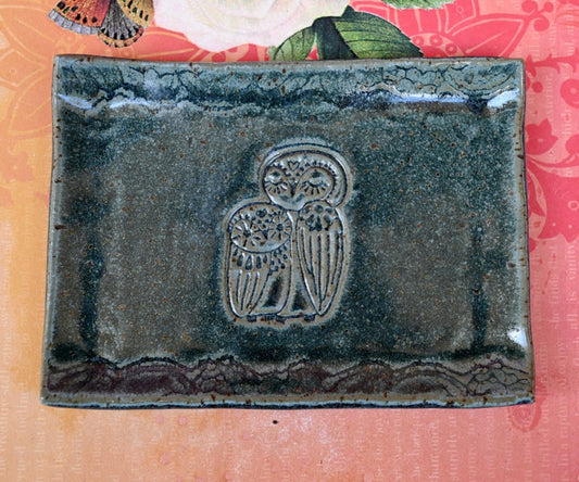 Owl soap holder. Soap dish. Owl spoon rest. Ring holder. Owl ring holder. Owl tea bag rest. Owl dish. Owl jewelry holder. Owl mama and baby