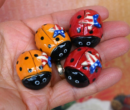 Miniature Ladybug figurine. ONE Red or orange Ladybug. Ceramic Ladybug. Miniature Ladybug. Terrarium decoration. Pot and planter decor