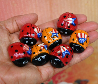 Miniature Ladybug figurine. ONE Red or orange Ladybug. Ceramic Ladybug. Miniature Ladybug. Terrarium decoration. Pot and planter decor