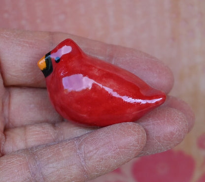 Red Cardinal figurine. Ceramic miniature Red Cardinal sculpture. Miniature Red Cardinal. Terrarium figurine. Handmade bird figurine.