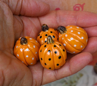 Miniature pumpkin with WHITE polka dots. Halloween decoration. Fall decoration. Thanksgiving pumpkin. Ceramic pumpkin. Pumpkin