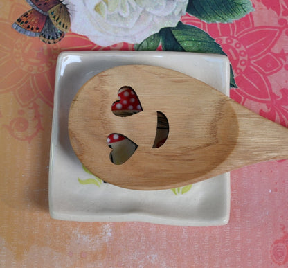 Mushroom tea bag rest. Spoon rest. Magic mushroom ring holder. Jewelry holder. Trinket dish. Ring holder. Alice in Wonderland