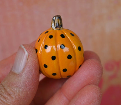 Miniature pumpkin with WHITE polka dots. Halloween decoration. Fall decoration. Thanksgiving pumpkin. Ceramic pumpkin. Pumpkin