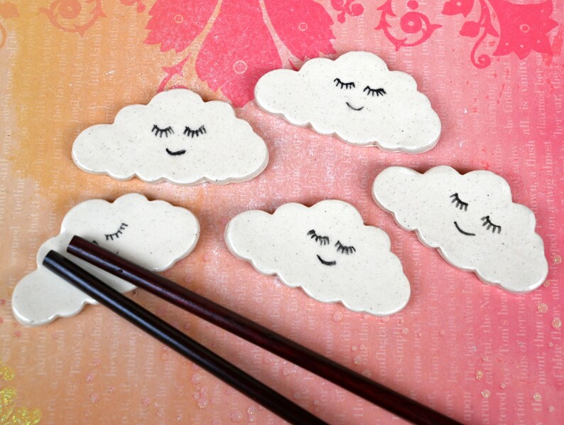 Cloud chopstick rest. Paint brush rest. Pen rest. Smiling cloud. Shower favors. Teeny one ring holder. Chopstick rest. Knife rest