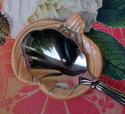 Pumpkin ring holder. Teaspoon rest. Coffee spoon rest. Chopstick rest. Small Halloween trinket dish. Pill holder. Spooky tea light holder.