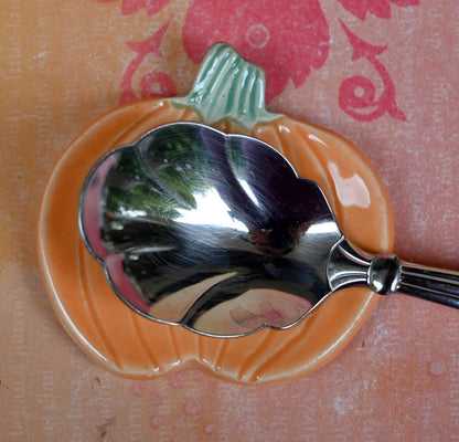Teaspoon rest. Pumpkin ring holder. Coffee spoon rest. Chopstick rest. Thanksgiving trinket dish. Pill holder. Spooky tea light holder.