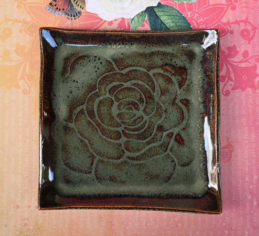 Ceramic spoon rest. Square bread plate. Jewelry holder. Sushi plate. Trinket dish. Soap holder