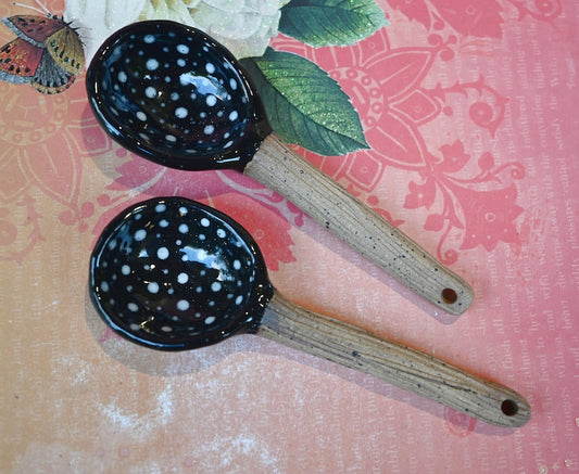 Ceramic spoon. Mushroom spoon. Amanita mushroom spoon. Twig spoon. Polka dot spoon. Whimsical wall art spoon. Pottery spoon.