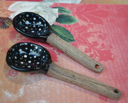 Ceramic spoon. Mushroom spoon. Amanita mushroom spoon. Twig spoon. Polka dot spoon. Whimsical wall art spoon. Pottery spoon.