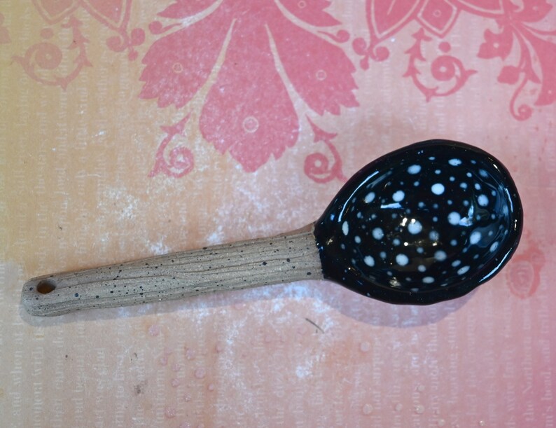 Ceramic spoon. Mushroom spoon. Amanita mushroom spoon. Twig spoon. Polka dot spoon. Whimsical wall art spoon. Pottery spoon.