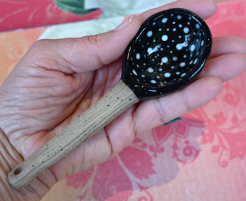 Ceramic spoon. Mushroom spoon. Amanita mushroom spoon. Twig spoon. Polka dot spoon. Whimsical wall art spoon. Pottery spoon.