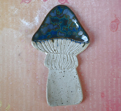 Mushroom teaspoon rest. Amanita mushroom tea bag rest. Blue Mushroom trinket dish. Mushroom ring holder. Ring holder. Coffee spoon rest.