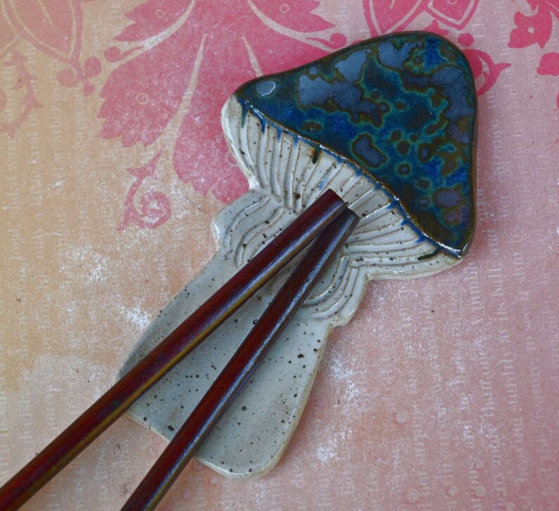 Mushroom teaspoon rest. Amanita mushroom tea bag rest. Blue Mushroom trinket dish. Mushroom ring holder. Ring holder. Coffee spoon rest.