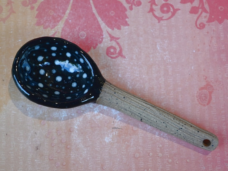 Ceramic spoon. Mushroom spoon. Amanita mushroom spoon. Twig spoon. Polka dot spoon. Whimsical wall art spoon. Pottery spoon.
