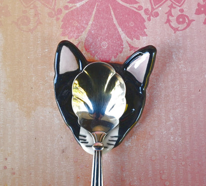 Tuxedo cat teaspoon rest. Ring holder. Trinket dish. Pill holder. Tea light holder. Chopstick rest. Paint brush rest. Pill holder