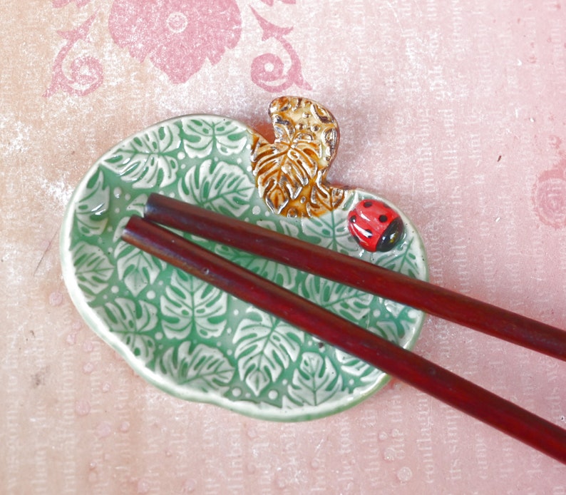 Pumpkin Ladybug ring holder. Monstera leaf pumpkin. Teaspoon rest. Ring holder. Trinket dish. Chopstick rest. Tea light holder. Harvest dish