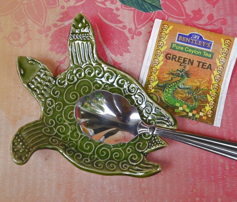 Turtle spoon rest. BROWN Teabag holder. Teaspoon rest. Soap holder. Ring and jewelry holder. Sea turtle trinket dish. Tea light holder